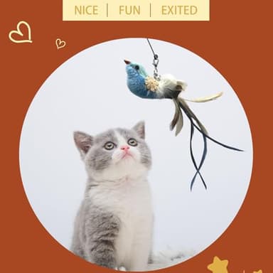 Pawdea 9PCS Flying Bird Cat Toy Set, Interactive Cat Toys with 2 Flexible Wands & Strong Suction Base, 3 Natural Bird Feather Attachments & Bell, Fun Play for Indoor Kittens, Engaging Toy Set - Image 6