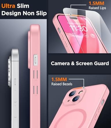 SPIDERCASE Designed for iPhone 15 Case, Magnetic Translucent with 2PCS Tempered Glass Screen Protector Anti-Fingerprint Anti-Scratch Phone Case,Pink - Image 4