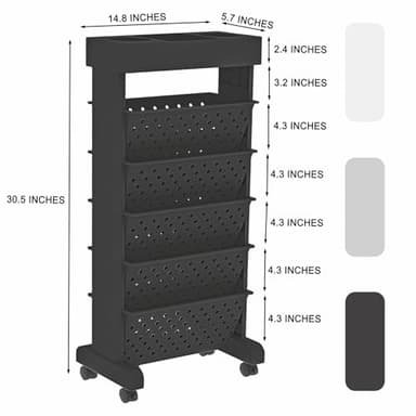 YEMUNY 6 Tier Rolling Utility Cart Multi-Functional Movable Storage Book Shelves with Lockable Casters for Study Office Classroom, Black - Image 2