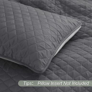 Exclusivo Mezcla Ultrasonic Reversible Full Queen Quilt Bedding Set with Pillow Shams, Lightweight Quilts Queen Size, Soft Bedspreads Bed Coverlets for All Seasons - (Grey, 90"x96") - Image 5