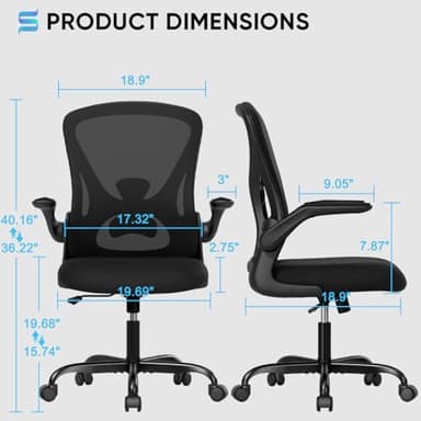 Sytas Ergonomic Desk Chair with Padded Flip up Arms and Supportive Lumbar Support, Breathable Mesh Home Office Chair with Comfortable Cushion for Home or Office(Black) - Image 2
