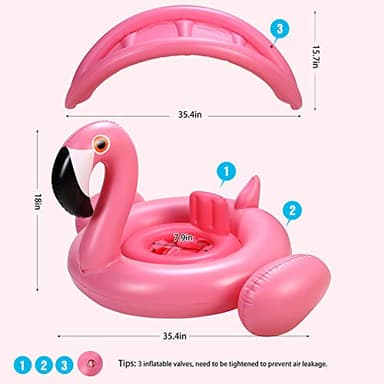 Baby Pool Float with Canopy,Flamingo Inflatable Swimming Ring,Infant Pool Floaties Sunshade Toys for Baby Girls Boys Toddlers Pink - Image 6
