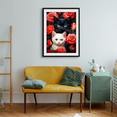 SDYJQ Cat Diamond Art Kits for Adults, Diamond Painting Rose Kits for Adults Beginner, Diamond Arts and Crafts for Home Wall Decor and Gift 12x16 Inch - Image 3