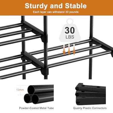 WOWLIVE 9 Tiers Shoe Rack Shoe Storage Shoe Organizer 30-35 Pairs Shoe Tower Unit Shelf Durable Metal Pipes with Plastic Connectors Stackable Cabinet Black(SSS2B9) - Image 7