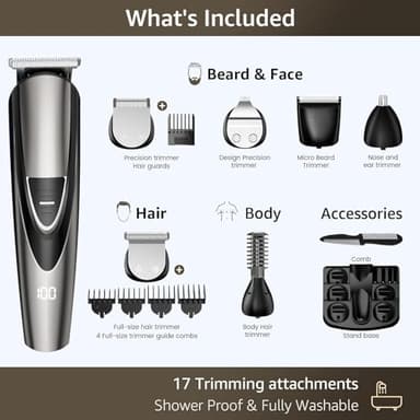 SHPAVVER Beard Trimmer for Men, 16 in 1 Professional Hair Clippers - Turbo Speed Cordless Grooming Kit - Image 6