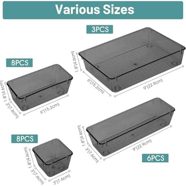 WOWBOX 25 PCS Plastic Drawer Organizer Set, Desk Drawer Divider Organizers and Storage Bins for Makeup, Jewelry, Gadgets for Kitchen, Bedroom, Bathroom, Office, Black - Image 2