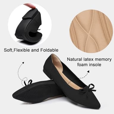TINGRISE Women's Flats Pointed Toe Bow Knit Ballet Shoes Comfortable Dressy Mesh Slip On Flat Black US10 - Image 3