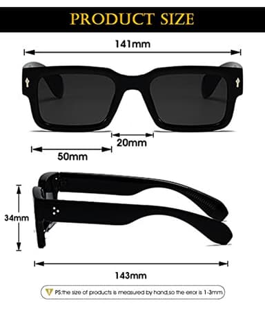 EYLRIM Square Frame Sunglasses for Women Men Trendy Chunky Rectangle Sun Glasses Black Shades UV400 Protection(A1 Black/Grey) - Image 6