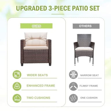 Devoko 3 Pieces Patio Furniture Set, PE Rattan Wicker Patio Set with Two Outdoor Chairs and Table, Upgraded Patio Chairs and Table for Porch, Garden Poolside Balcony - Image 7
