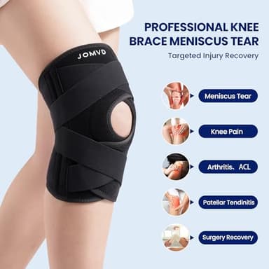 JOMVD Knee Brace for Knee Pain, Meniscus Tear, Adjustable Knee Support with Side Spring Stabilizers for Meniscus Tear, Arthritis, Patella Stability, Knee Pain Relief, Women and Men - Image 2