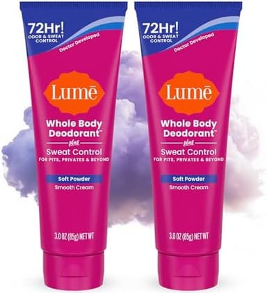 Lume Whole Body Deodorant Plus Sweat Control - Smooth Cream Tube - 72 Hour Odor And Sweat Control - Baking Soda Free, Skin Loving - 3.0 ounce (Pack of 2) (Soft Powder - Image 3