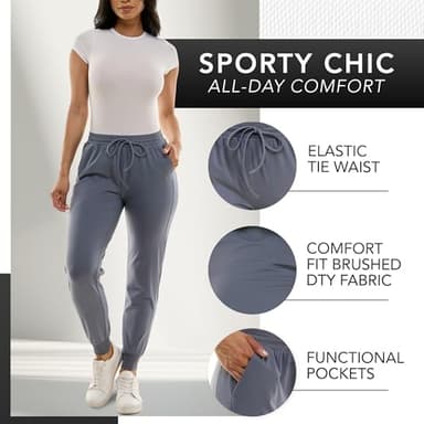 Zac & Rachel Women's Pull On Jogger Pant with Tie Front and Side Pockets, Light Grey, L - Image 6