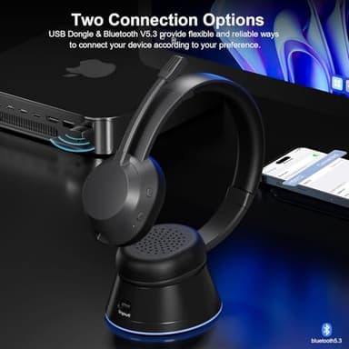 Wireless Headset with Mic for Work, Bluetooth Headset with Microphone (Noise Cancellation), Wireless Headphones with USB Dongle & Charging Dock for Call Center/Home/Computer/PC/Laptop/Teams/Zoom - Image 6