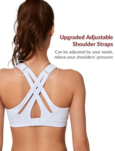 Yvette Sports Bra High Impact Adjustable Criss Cross Back, Full Support for Large Bust No Bounce, White,M Plus - Image 3