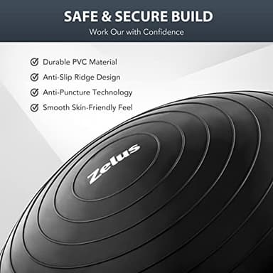 ZELUS Balance Ball Trainer with Resistance Bands & Foot Pump, Inflatable Yoga Ball for Home Gym Workouts, 23 Inch Exercise Half Ball for Balance Training Core Strength Fitness, 330lb Cap (Black) - Image 3