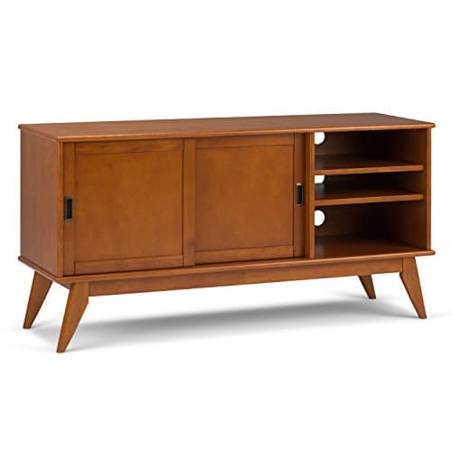 SIMPLIHOME Draper SOLID HARDWOOD 60 Inch Wide Mid Century Modern TV Media Stand in Teak Brown For TVs up to 65 Inches, For the Living Room and Entertainment Center - Image 1