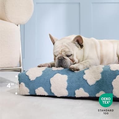 Lesure Cute Large Dog Bed for Crate-Thick Shredded Chopped Foam Pet Bed Indoor with Removable Washable Cover, Modern Fuzzy Plush & Anti Slip Bottom, Blue - Image 5