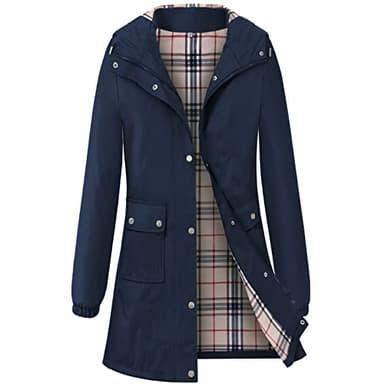 Adiwiid Rain Coat for women waterproof with Hood Lightweight Long Rain Jacket Outdoor Trench Windbreaker (XL, Blue) - Image 1