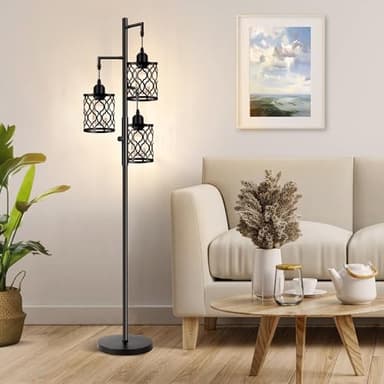 Dimmable Farmhouse Floor Lamp, Industrial Floor Lamp for Living Room with 3 X 6W LED Bulbs, 3 Light Rustic Standing Tall Lamp for Bedroom, Office, 68" - Image 6