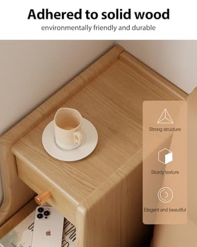 Narrow Nightstand with 3 Drawers,Solid Wood Small Nightstand Natural, Modern Small Bedside Tables for Bedroom(Fully Assembly) - Image 4