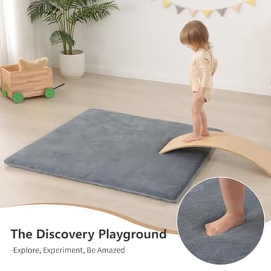 Huloo Sleep Baby Play Mat for Floor,1.3" Thick Elasti-Foam 50"×50" Playpen Mat for Tummy Time,Water Repellent Soft Coral Velvet for Toddler,Infant,Kids,Non-Slip Backing Safe for Crawling(Dark Grey) - Image 2
