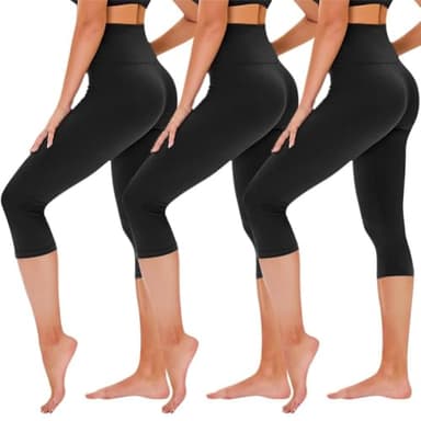 TNNZEET 3 Pack Capri Leggings for Women - Tummy Control Black Leggings High Waisted Yoga Pants Workout Cycling Leggings - Image 1