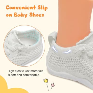 JIASUQI Infant First Walkers Shoes for Baby Sneaker Barefoot Shoes for Toddler Boys Girls White 12-18 Months - Image 3