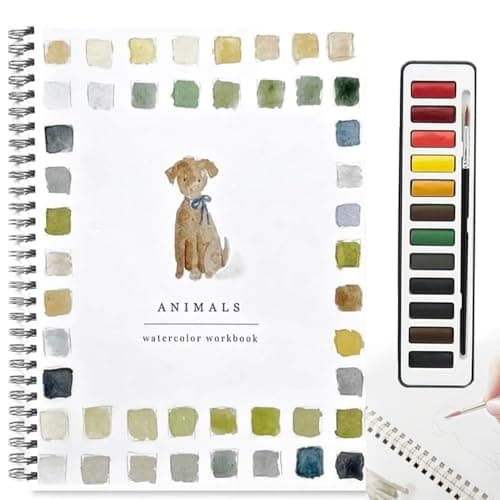 Watercolor Workbook,Beginner-Friendly Animals Watercolor Workbooks,Foldable Set,12 Colors W atercolor Paint Set with Paint Brush(Animals) - Image 1