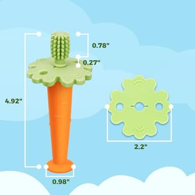 Papablic Baby Toothbrush Teether, Teething Toys 6-12 Months, 360° Carrot Teether Baby Easter Basket Stuffers, First Easter Gifts for Babies, Infant Toothbrush with Suction Base - Image 6
