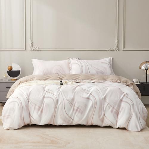 SAPHREAS Ligh Brown Marble Duvet Cover Set 3pcs Full Size Gradient Color Bedding Comforter Cover Set Soft Cotton 1 Duvet Cover 80"x90" 2 Pillow Shams, Comforter Not Included - Image 1