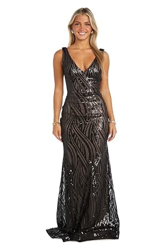 NIGHTWAY Women's Swirl Dream Sequin Gown, Black/Nude - Image 1