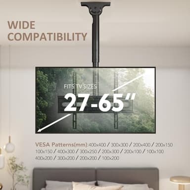 AX WABER Ceiling TV Mount Adjustable Bracket for 26-65 inch LCD LED OLED 4K TVs, Pole Ceiling Mount Holds up to 110lbs,Hanging tv Mount Max VESA 400x400mm (AX11TB01), Black - Image 8