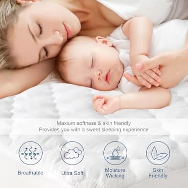 Mattress Protector Waterproof Twin Size for Kid, Soft & Cooling Twin Mattress Pad Cover Quilted for Single Bed Fitted with Deep Pocket up to 14" Depth - Image 2