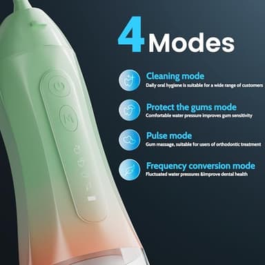 Water Flossers for Teeth, Electric Floss for Adults & Kids, Water Dental Picks, Cleaning and Flossing, Portable Flossers for Travel Size, Gums, Dental Care with Travel Bag, Waterproof - Green/Pink - Image 3