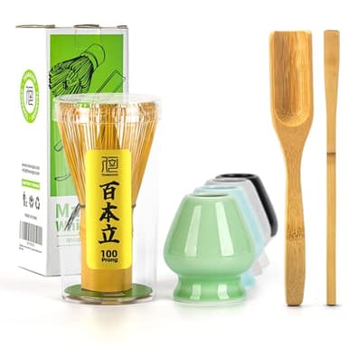 TEANAGOO MA-01 Japanese Matcha Ceremony Accessory, Matcha Whisk (Chasen), Traditional Scoop (Chashaku), Tea Spoon, Whisk Holder, The Perfect Set to Prepare a Traditional Cup of Matcha.… - Image 1