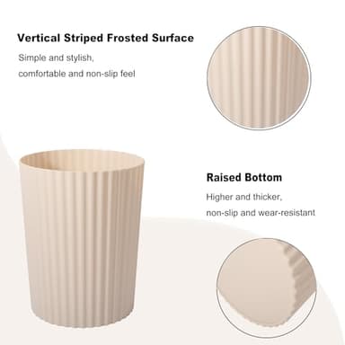 JiatuA Small Trash Can Plastic Wastebasket Round Garbage Container Bin for Bathroom, Kitchen, Bedroom, Home Office, College Dorm, Beige 2 Pack - Image 4