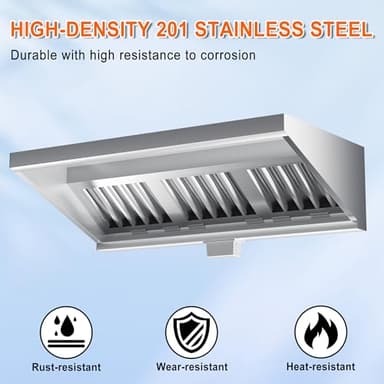 5FT Commercial Kitchen Exhaust Hood Food Truck Vent Hood Durable Stainless Steel Concession Trailer Hood with 3 Removable Hood Filters (No Motor), NSF Listed - Image 5
