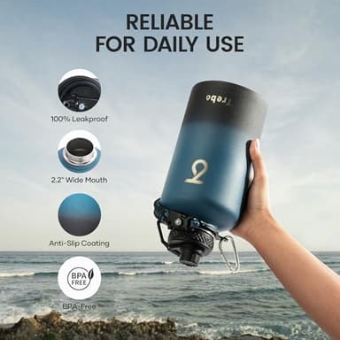 Trebo Water Bottle 64oz with Paracord Handle, Half Gallon Large Vacuum Double Wall Stainless Steel Insulated Water Jug with Holder Strap Straw Spout Lids, Leakproof Keep Cold & Hot, Indigo/Black - Image 5