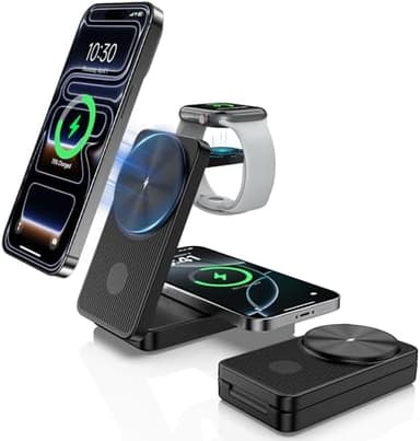 Wireless Charger for Apple Charging Station, Dual MagSafe Charger for iPhone 17/17 Pro/17 Pro/iPhone 16 Pro Max//AirPods, 3 in 1 Foldable iPhone Charging Station, Watch Charger for Apple iWatch Series - Image 3