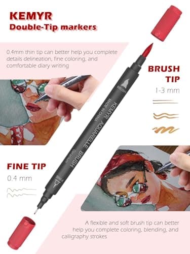 KEMYR Markers for Adult Coloring Books: 80 Color Dual Tip Fine & Brush Pens - Water-Based Coloring Marker for Adults Drawing Sketching Bullet Journal Writing Lettering No bleeding - Image 2