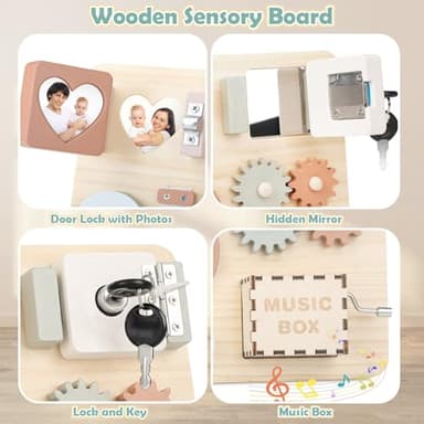 Joyreal Montessori Busy Board for Toddlers - Wooden Sensory Board Activity Board for Fine Motor Skills, Travel Baby Busy Board Sensory Toys for Kids - Image 3