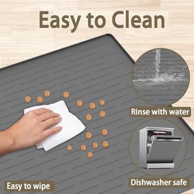 Extra Large Pet Food Mat for Dogs, 32''x24'' Waterproof Dog Feeding Mat, Non-Slip Silicone Dog Bowl Mat for Floors, Easy Clean Pet Water Mat Tray (Dark Gray) - Image 4