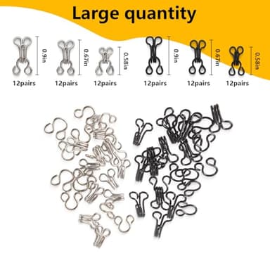72 Pairs Hook and Eye Sewing Kit – Black and Silver Bra Hooks Replacement in Multiple Sizes, Ideal for DIY Clothing Repairs, Underwear Alteration, and Home Sewing, with Storage Box - Image 3
