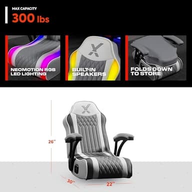 X Rocker Emerald RGB LED Youth Floor Rocking Video Gaming Chair with Headrest Speakers, Armrests, Foldable, Vegan Leather, 300 lbs Max, Amazon Exclusive, Gray - Image 2