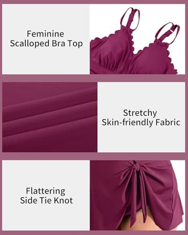 Charmo Plus Size Swimsuit for Women Swim Dress Scalloped One Piece Tummy Control Bathing Suit Ruched Swim Suits 2025 Fuchsia 2X - Image 4