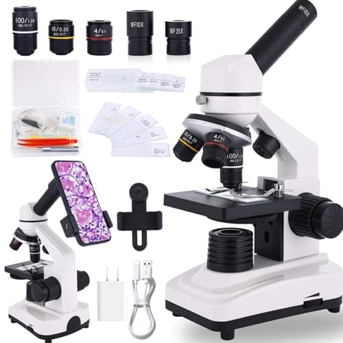 Microscope for Adults & Kids, 40X-2500X High-Power Compound Microscope for Students, School Lab & Home Schooling,Equiped with Slides Set & Phone Holder - Image 1
