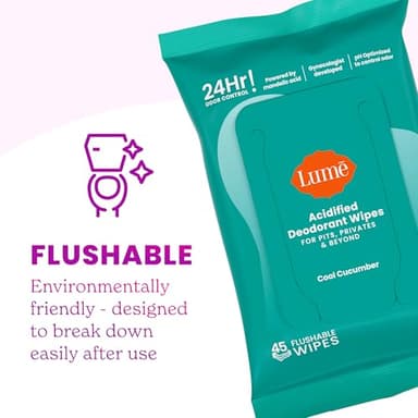 Lume Acidified Deodorant Wipes - 24 Hour Odor Control - Aluminum Free, Baking Soda Free, Skin Loving - 45 Count (Pack of 2) (Cool Cucumber) - Image 7