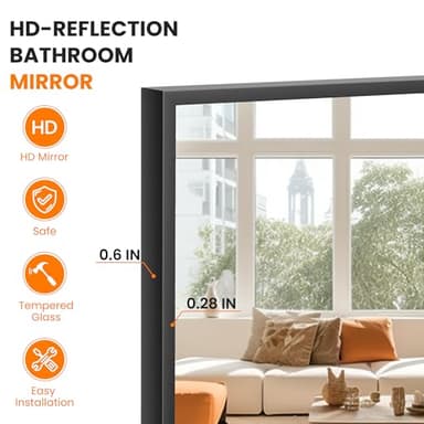 TRAHOME Full Length Mirror, Standing Large Floor Mirror with Aluminum Frame for Bedroom, Living Room, Bathroom(Black) - Image 3