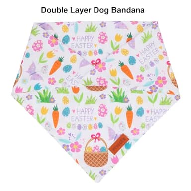 PTDECOR Easter Dog Bandana, Reversible Rabbit Easter Egg Dog Scarf, Multi Size, White Green Bandanas for Medium Large Dogs Pets (White&Green, Large) - Image 5
