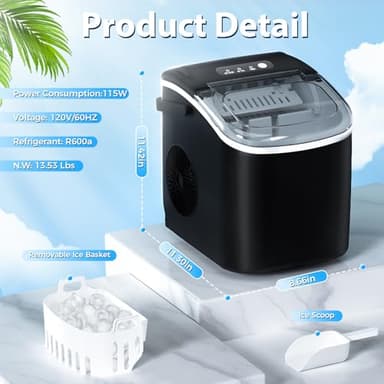 Antarctic Star Countertop Ice Maker,Portable Ice Makers with Self-Cleaning, Bullet Ice Machine, 26Lbs/24H, 9 Ice Cubes Ready in 6 Mins for Kitchen Bar Party RV, Black - Image 3